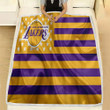 Los Angeles Lakers Fleece Blanket - American Basketball Club American Flag Yellow Violet Flag Soft Blanket, Warm Blanket