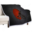 American Football Cleveland Browns Red Helmet  Sherpa Blanket - Gray And Black Cleveland Browns  Soft Blanket, Warm Blanket