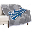 Blue Words Of Los Angeles Dodgers  Sherpa Blanket - Gray Dodgers  Soft Blanket, Warm Blanket