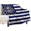 Milwaukee Brewers Sherpa Blanket - American Baseball Club American Flag Blue White Flag Soft Blanket, Warm Blanket