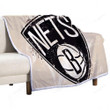 Brooklyn Nets Grunge  Sherpa Blanket - American Basketball Club White Grunge Paint Splashes Soft Blanket, Warm Blanket
