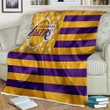 Los Angeles Lakers Sherpa Blanket - American Basketball Club American Flag Yellow Violet Flag Soft Blanket, Warm Blanket