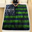 Seattle Seahawks American Football Club Fleece Blanket - Grunge Grunge American Flag Soft Blanket, Warm Blanket