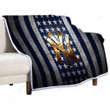 New York Yankees Flag Sherpa Blanket - Mlb Blue White Metal American Baseball Team Soft Blanket, Warm Blanket