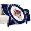 Winnipeg Jets Grunge  Sherpa Blanket - Canadian Hockey Club Dark Blue  Soft Blanket, Warm Blanket