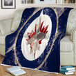 Winnipeg Jets Grunge  Sherpa Blanket - Canadian Hockey Club Dark Blue  Soft Blanket, Warm Blanket