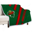 Minnesota Wild  Sherpa Blanket - Nhl Green Red Abstraction Lines Soft Blanket, Warm Blanket