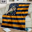 Utah Jazz Sherpa Blanket - American Basketball Club American Flag Blue Yellow Flag Soft Blanket, Warm Blanket