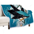 San Jose Sharks Grunge  Sherpa Blanket - American Hockey Club Blue  Soft Blanket, Warm Blanket