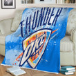 Oklahoma City Thunder Grunge American Basketball Club Sherpa Blanket - Blue Grunge Paint Splashes  Soft Blanket, Warm Blanket