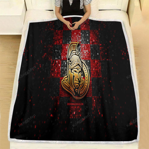 Ottawa Senators Fleece Blanket - Glitter Nhl Red Black Checkered  Soft Blanket, Warm Blanket