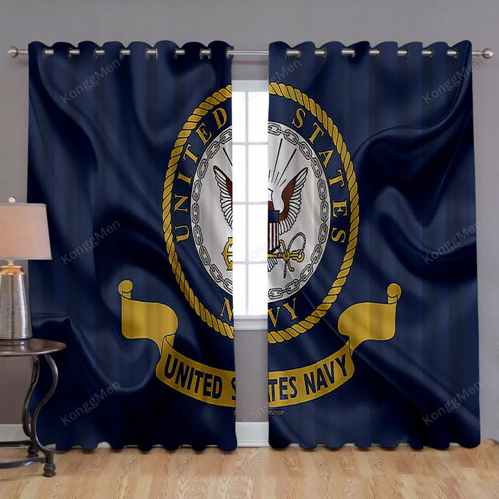 Flag Of The United States Navy Window Curtains - Silk Blue Flag Blackout Curtains, Living Room Curtains For Window