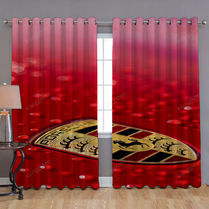 Porsche Red Logo Window Curtains - Blackout Curtains, Living Room Curtains For Window
