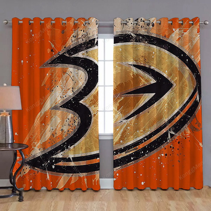 Anaheim Ducks Grunge Art Window Curtains - American Hockey Club Blackout Curtains, Living Room Curtains For Window