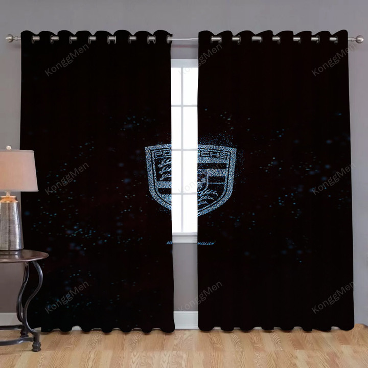 Porsche Glitter Logo Window Curtains - 1 Blackout Curtains, Living Room Curtains For Window