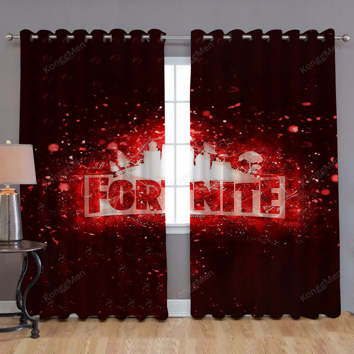 Fortnite Red Logo Red Neon Lights Window Curtains - Blackout Curtains, Living Room Curtains For Window