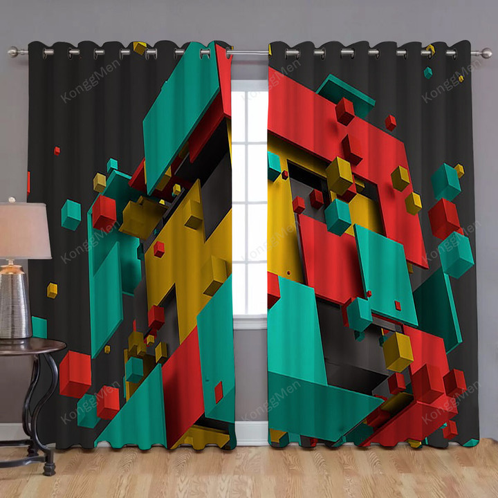 Cube Window Curtains - Geometry Blackout Curtains, Living Room Curtains For Window