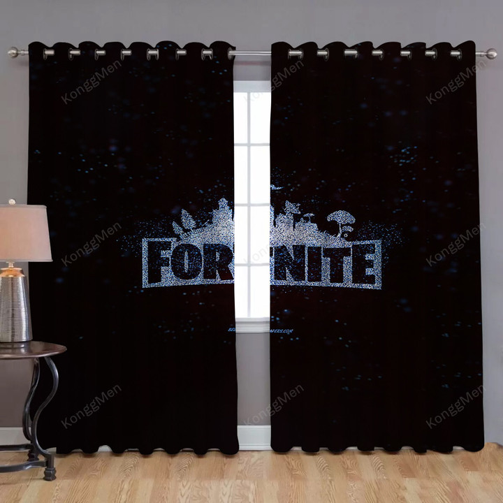 Fortnite Glitter Logo Window Curtains - Blue Glitter Blackout Curtains, Living Room Curtains For Window