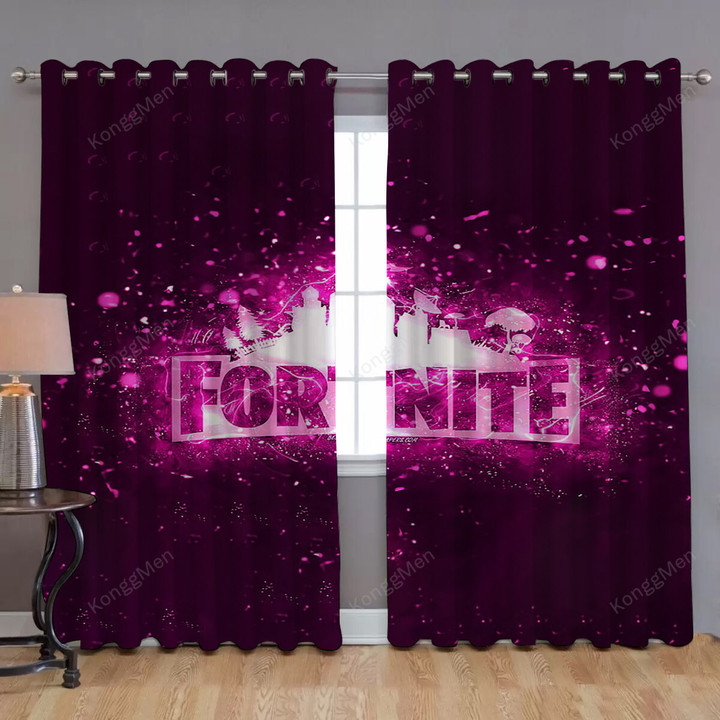 Fortnite Purple Logo Window Curtains - Purple Neon Lights Blackout Curtains, Living Room Curtains For Window