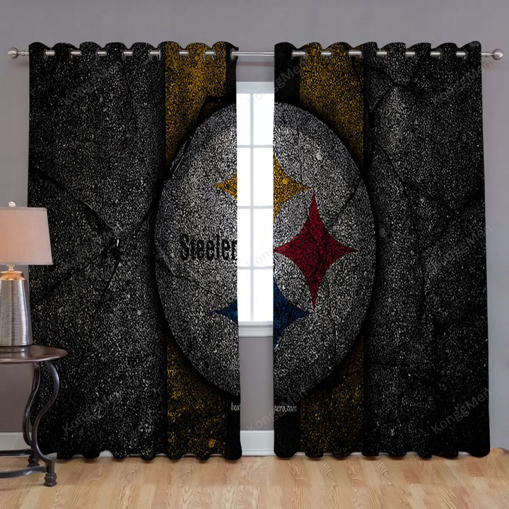 Pittsburgh Steelers Window Curtains - Black Stone Blackout Curtains, Living Room Curtains For Window