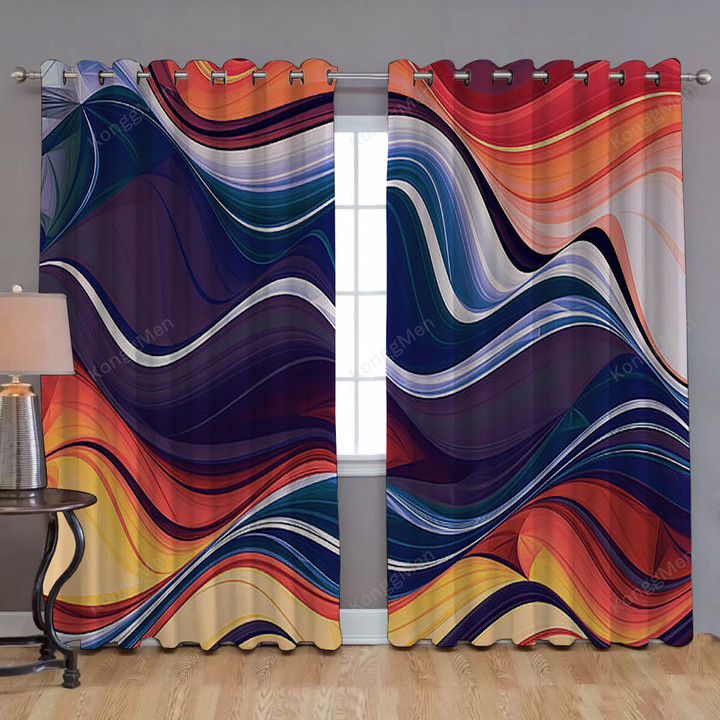 Waves Window Curtains - Colorful Blackout Curtains, Living Room Curtains For Window