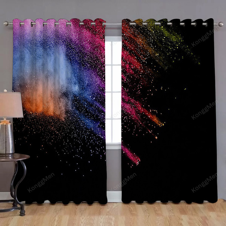 Multicolored Splashes Window Curtains - Black Blackout Curtains, Living Room Curtains For Window