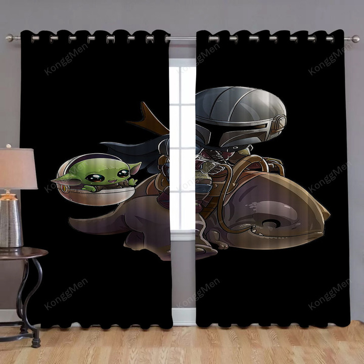 The Mandalorian Window Curtains - Baby Yoda Star Wars Blackout Curtains, Living Room Curtains For Window