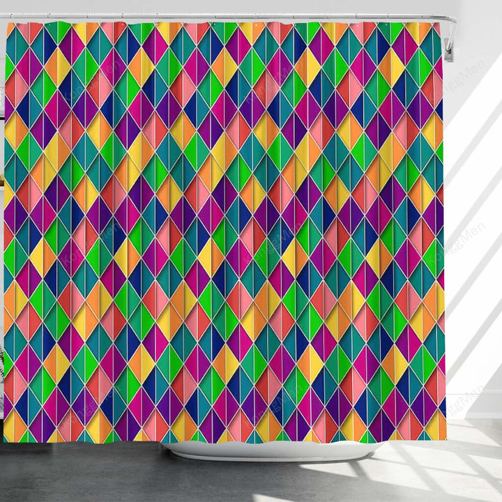 Triangles Shower Curtains - Polygons Geometric Shapes Bathroom Curtains, Home Decor