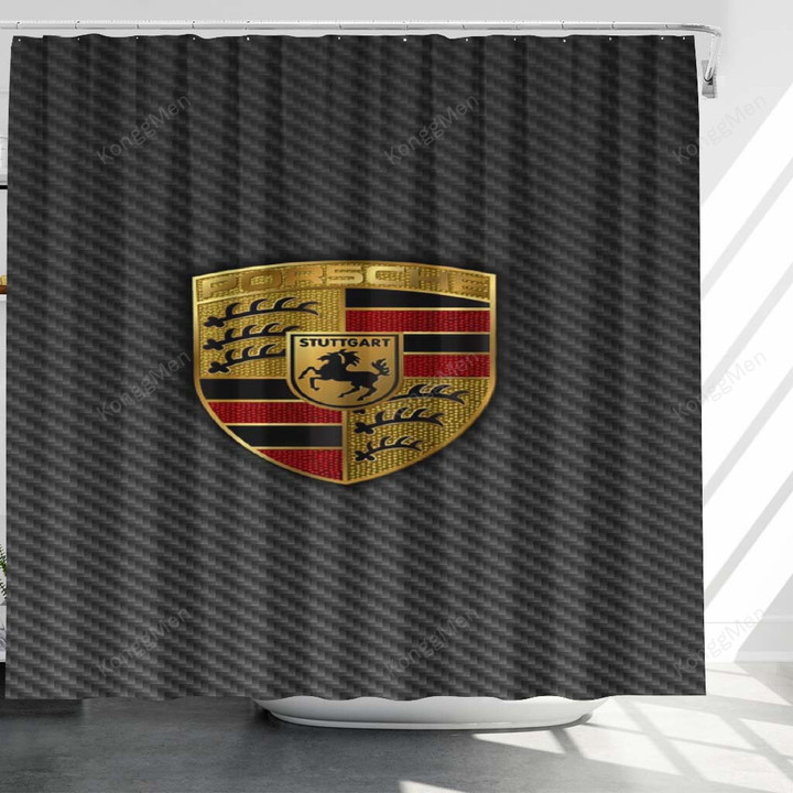 Porsche Logo Grey Shower Curtains - Bathroom Curtains, Home Decor