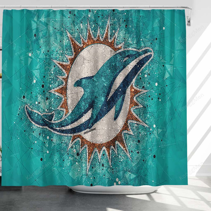 Miami Dolphins Logo Shower Curtains - Geometric Bathroom Curtains, Home Decor