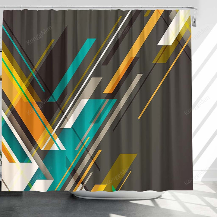 Material Design Shower Curtains - Lines Retro Abstract Bathroom Curtains, Home Decor