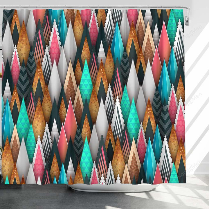 Abstract Forest Triangles Shower Curtains - Abstract Trees Bathroom Curtains, Home Decor