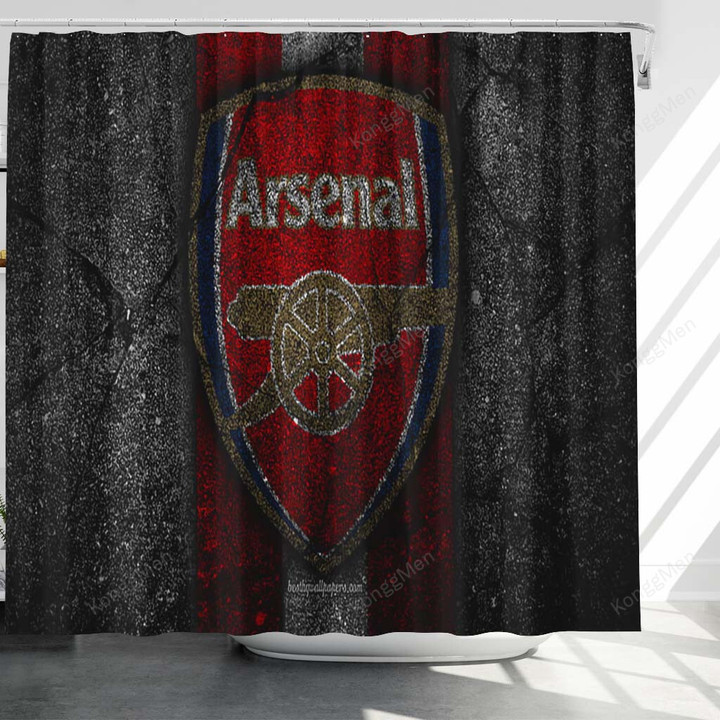 Arsenal Fc Logo Shower Curtains - Arsenal Black Stone Soccer Football Fc Arsenal Bathroom Curtains, Home Decor