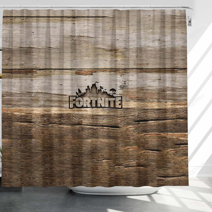 Fortnite Wooden Logo Wooden S Shower Curtains - Games Brands Bathroom Curtains, Home Decor
