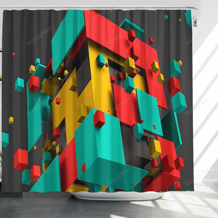 Cube Shower Curtains - Geometry Bathroom Curtains, Home Decor