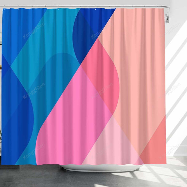 Pink And Blue Shower Curtains - Abstract Waves Bathroom Curtains, Home Decor
