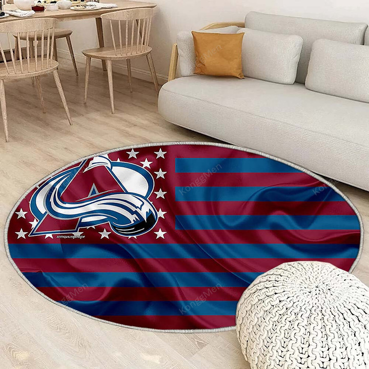 Colorado Avalancherug Round, Rugs - American Hockey Club American Flag Purple-Blue Flag Rug Round Living Room, Carpet, Rug