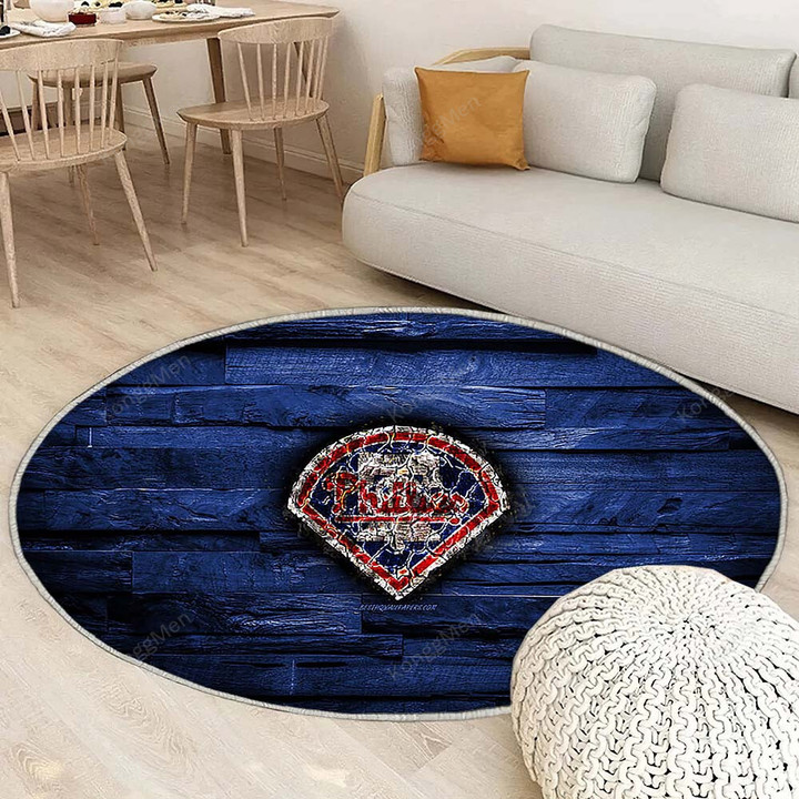 Philadelphia Philliesrug Round, Rugs - Mlb Blue Wooden American Baseball Team Rug Round Living Room, Carpet, Rug