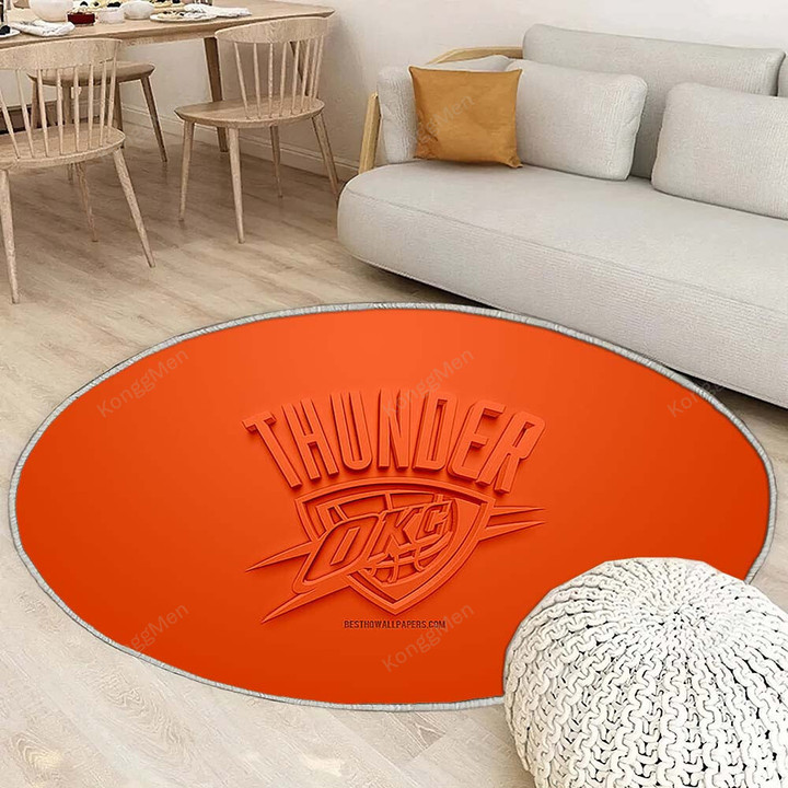 Oklahoma City Thunderrug Round, Rugs - 3D Orange 3D Rug Round Living Room, Carpet, Rug
