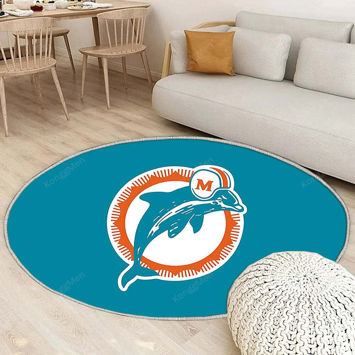 Miami Dolphinsrug Round, Rugs - Florida Helmet Orange1001 Rug Round Living Room, Carpet, Rug