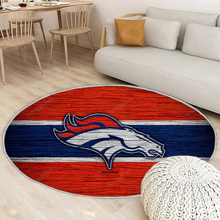 Denver Broncosrug Round, Rugs - Nfl Wooden American Football Rug Round Living Room, Carpet, Rug