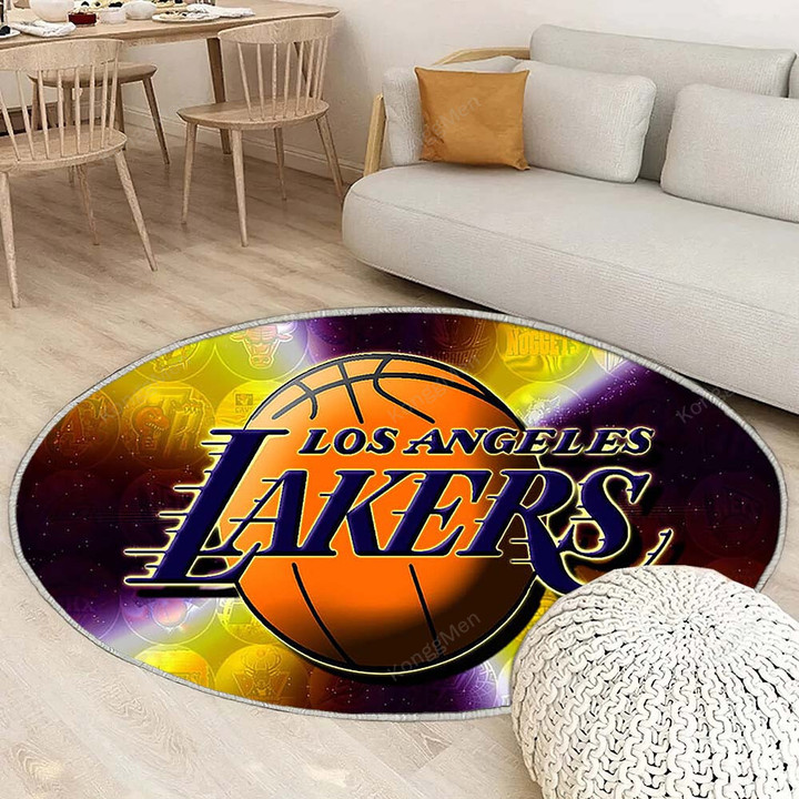 Los Angeles Lakersrug Round, Rugs - Yellow Purple Lakers Rug Round Living Room, Carpet, Rug