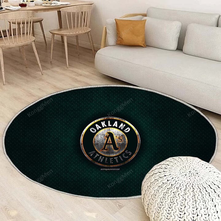 Oakland Athleticsrug Round, Rugs - American Baseball Club Green Metal Metal Rug Round Living Room, Carpet, Rug