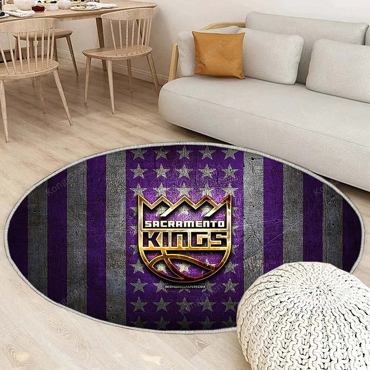 Sacramento Kings Flagrug Round, Rugs - Nba Violet White Metal American Basketball Club Rug Round Living Room, Carpet, Rug