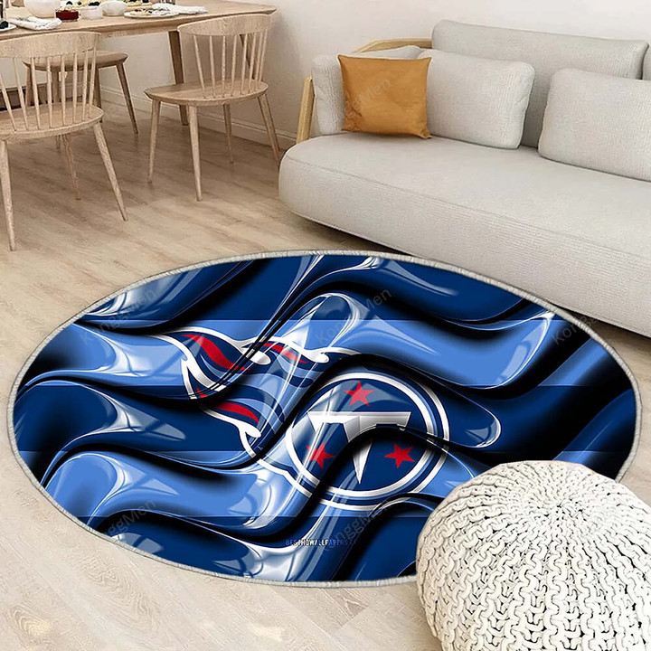 Tennessee Titans Flag Blue 3D Wavesrug Round, Rugs - Nfl American Football Team Tennessee Titans Rug Round Living Room, Carpet, Rug