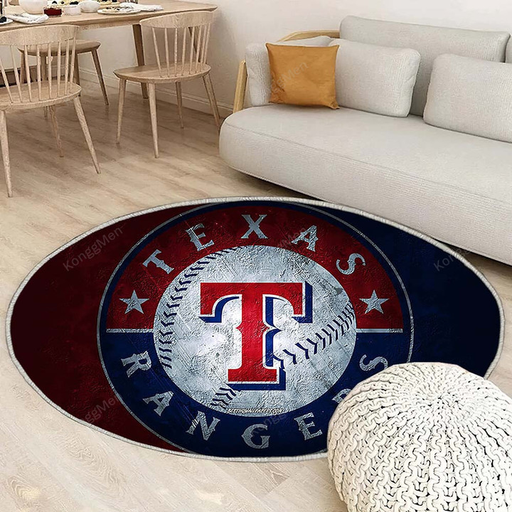 Texas Rangersrug Round, Rugs - American Baseball Team Blue Red Stone Texas Rangers Rug Round Living Room, Carpet, Rug