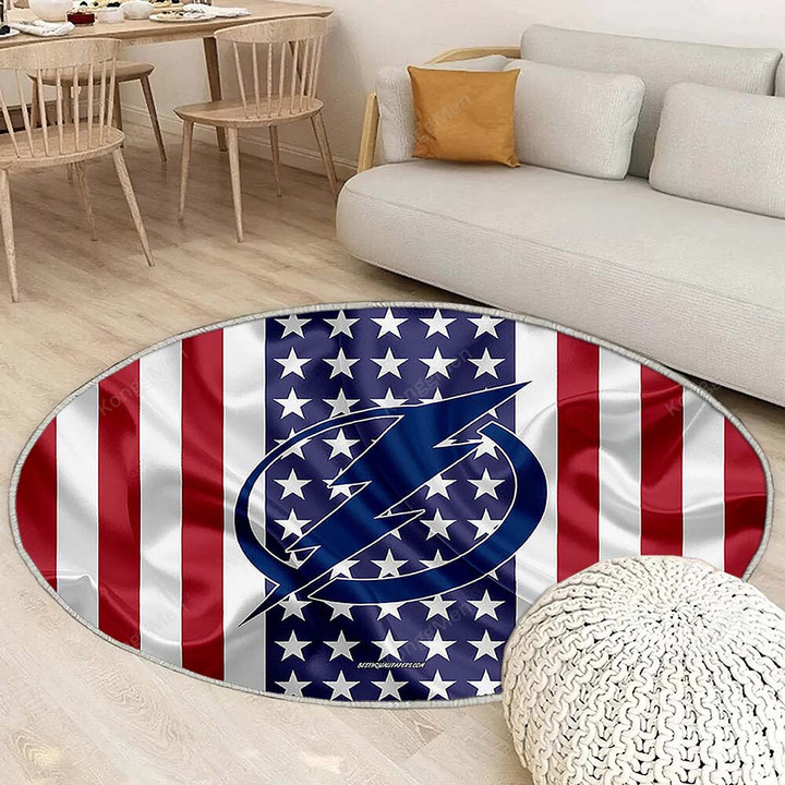 Tampa Bay Lightningrug Round, Rugs - Silk American Flag Rug Round Living Room, Carpet, Rug