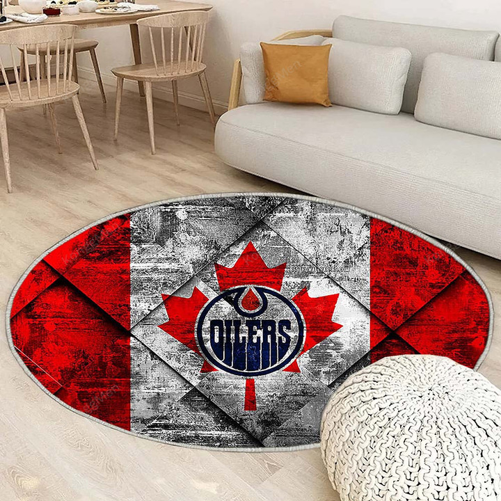 Edmonton Oilers Canadian Hockey Clubrug Round, Rugs - Grunge Grunge American Flag Rug Round Living Room, Carpet, Rug