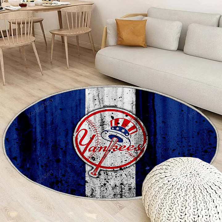 New York Yankees Rug Round, Rugs - Baseball Club Mlb America Rug Round Living Room, Carpet, Rug