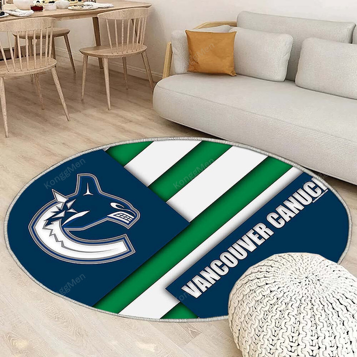 Vancouver Canucks Rug Round, Rugs - Nhl Blue Abstraction Lines Rug Round Living Room, Carpet, Rug